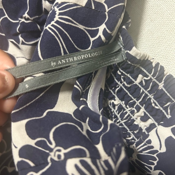 Anthropologie Navy and Cream Floral One-Shoulder Dress - Picture 2 of 7